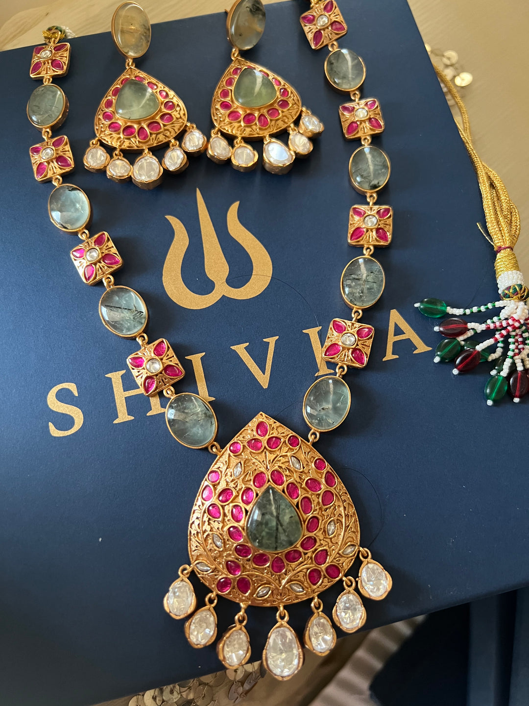 Stunning Designer Prehnite Kempu Necklace Set by SHIVKA – Perfect for Weddings and Festivals