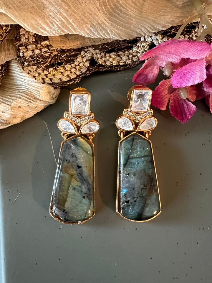 Labradorite and Polki Stone Earrings - Premium Quality, Exquisite Craftsmanship