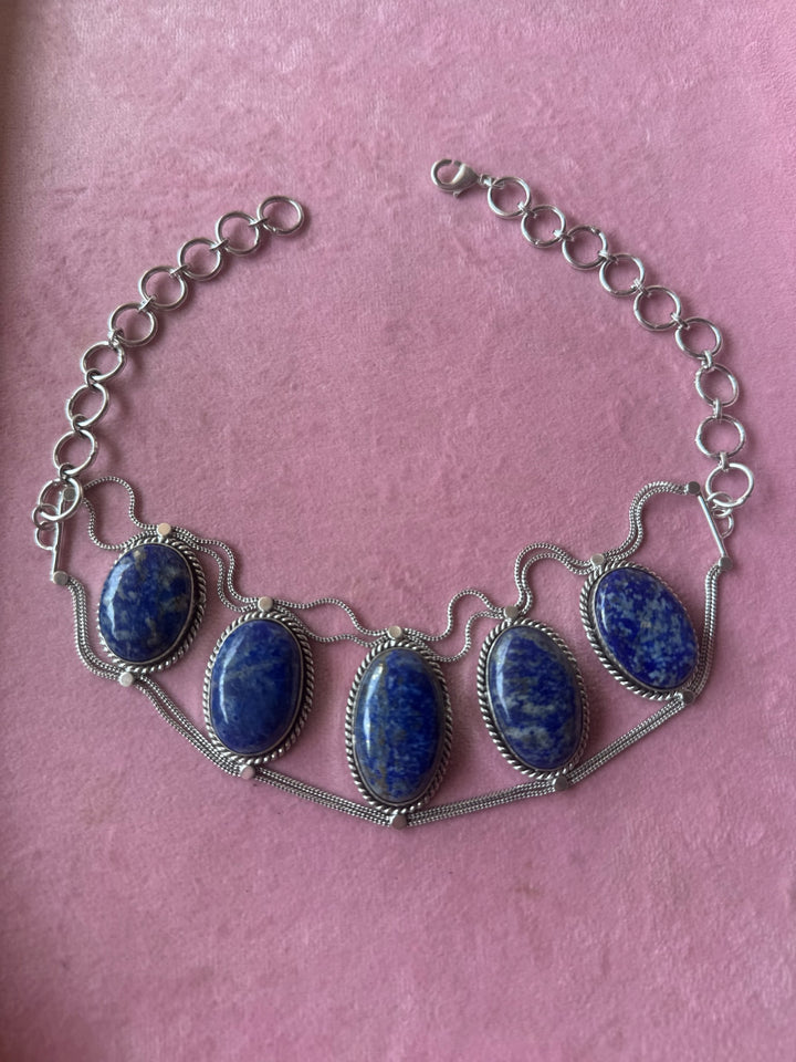 Statement Natural Lapis Lazuli Gemstone Choker / One-of-a-kind Jewelry/ Indian Choker
