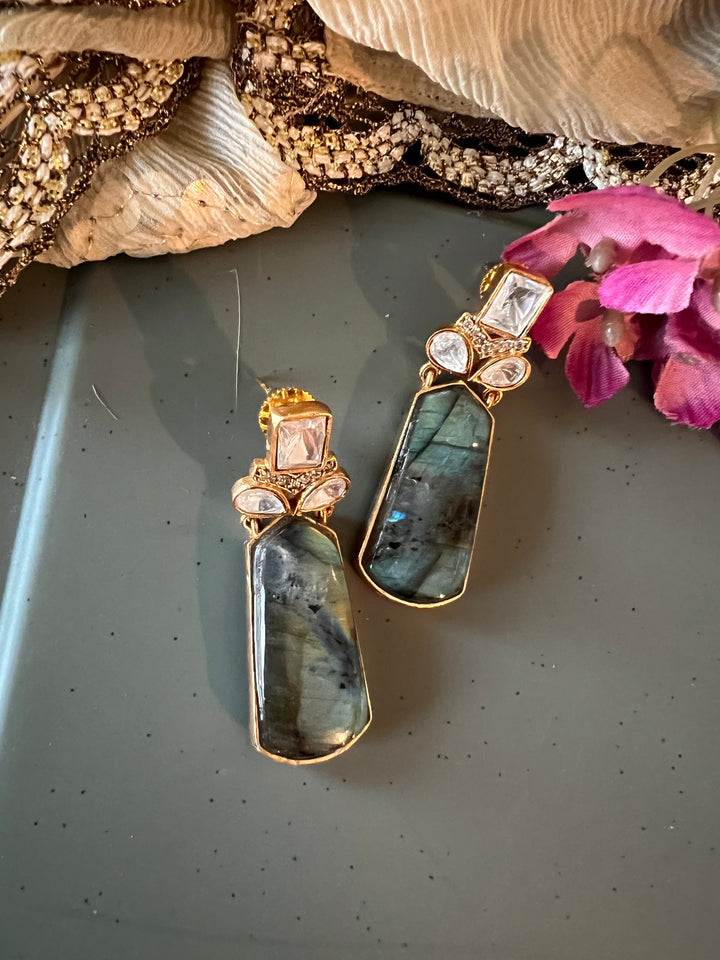 Labradorite and Polki Stone Earrings - Premium Quality, Exquisite Craftsmanship