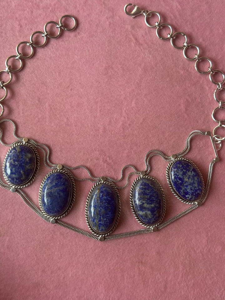 Statement Natural Lapis Lazuli Gemstone Choker / One-of-a-kind Jewelry/ Indian Choker