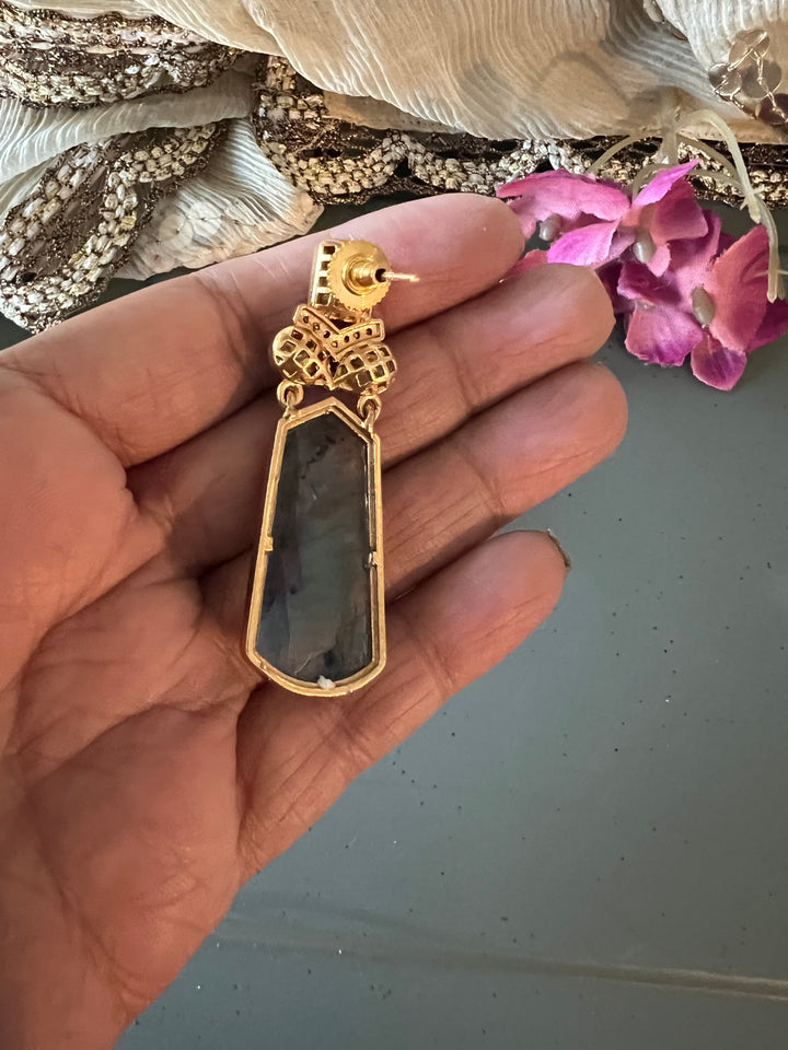 Labradorite and Polki Stone Earrings - Premium Quality, Exquisite Craftsmanship