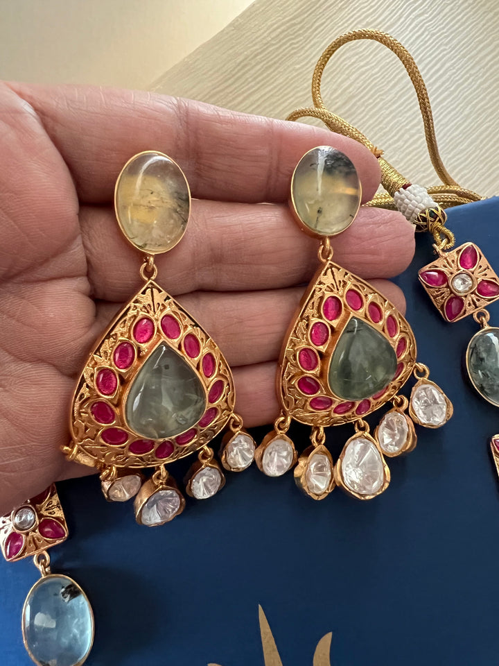 Stunning Designer Prehnite Kempu Necklace Set by SHIVKA – Perfect for Weddings and Festivals