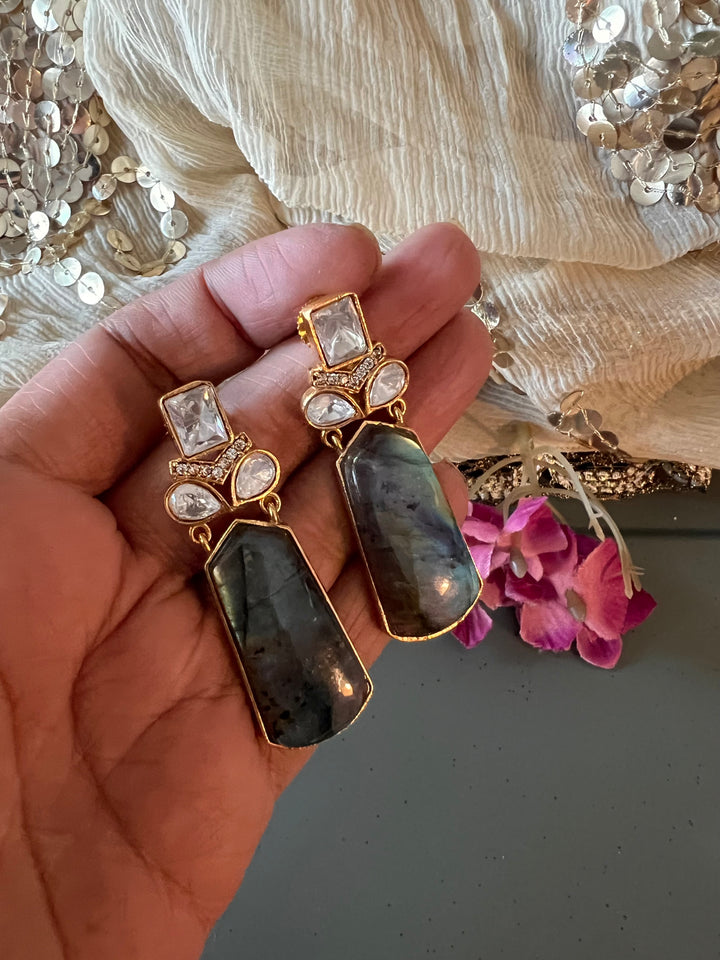Labradorite and Polki Stone Earrings - Premium Quality, Exquisite Craftsmanship
