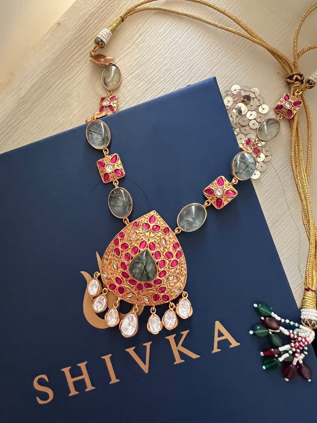 Stunning Designer Prehnite Kempu Necklace Set by SHIVKA – Perfect for Weddings and Festivals