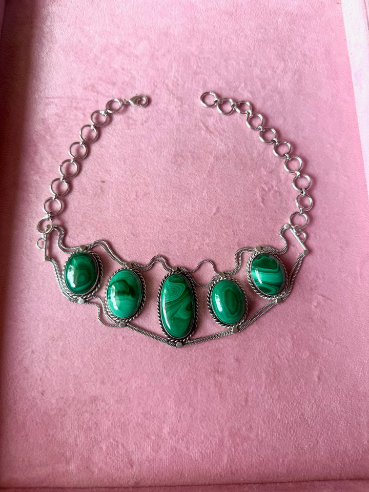 Statement Natural Malachite Gemstone Choker / One-of-a-kind Jewelry/ Indian Choker