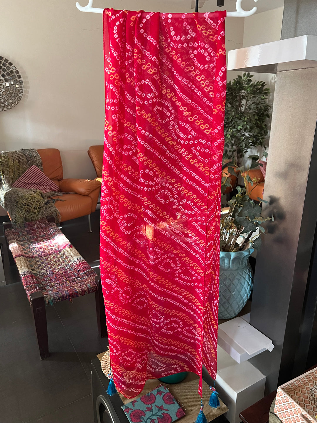 Handmade Pure Chinon Bandhej Print Stole