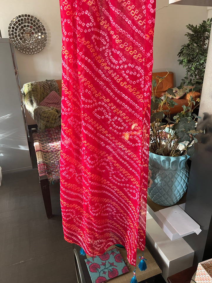 Handmade Pure Chinon Bandhej Print Stole