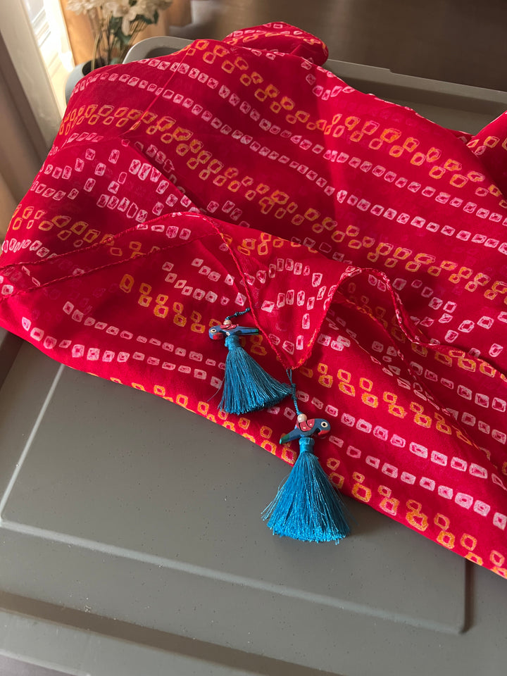 Handmade Pure Chinon Bandhej Print Stole