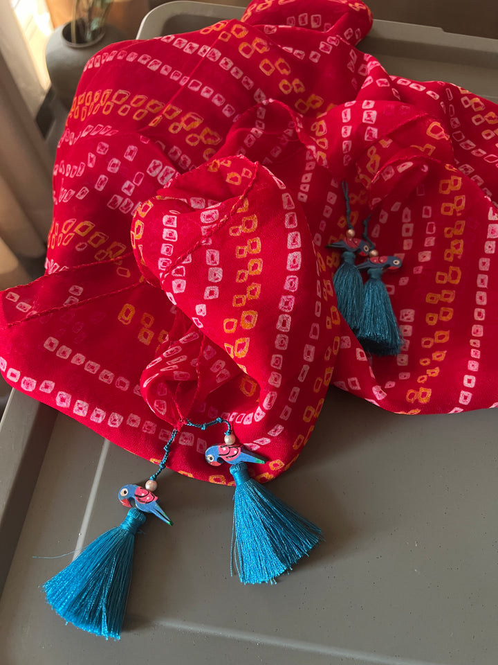 Handmade Pure Chinon Bandhej Print Stole