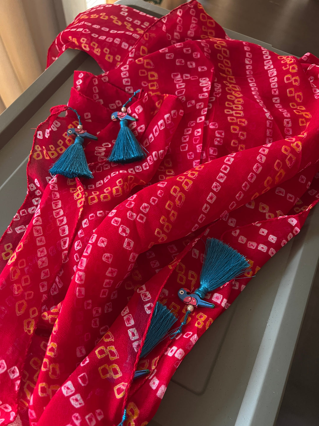 Handmade Pure Chinon Bandhej Print Stole