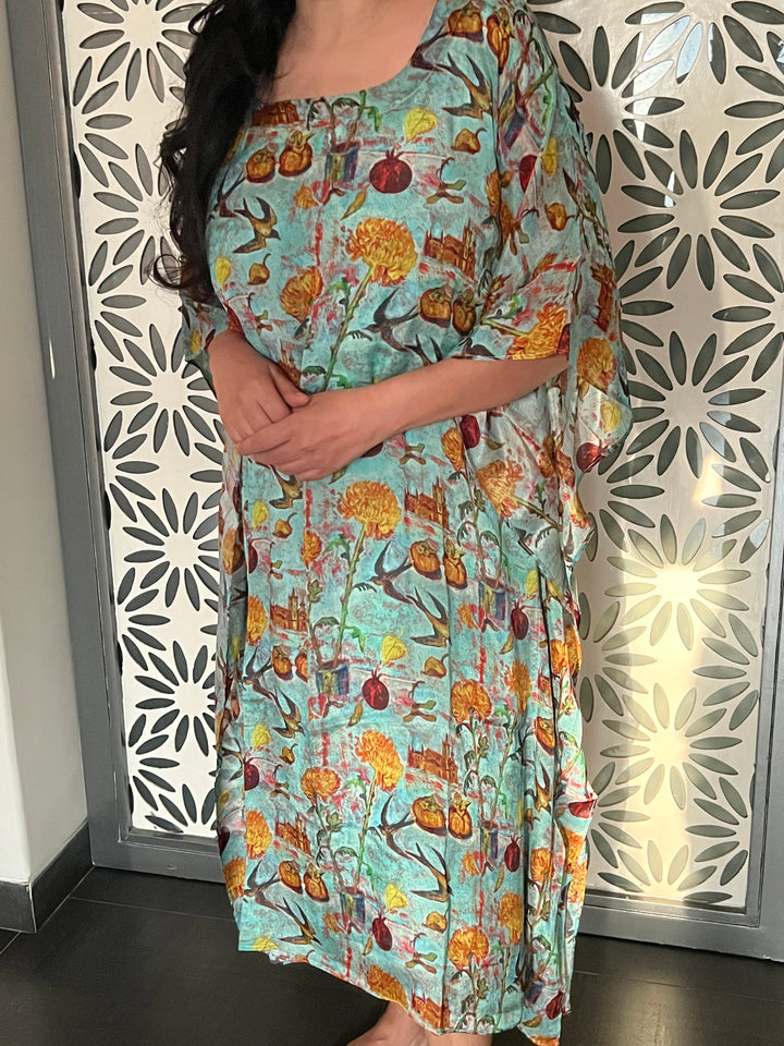 Elegant Chinon Crepe Kaftaan Dress for Resortwear