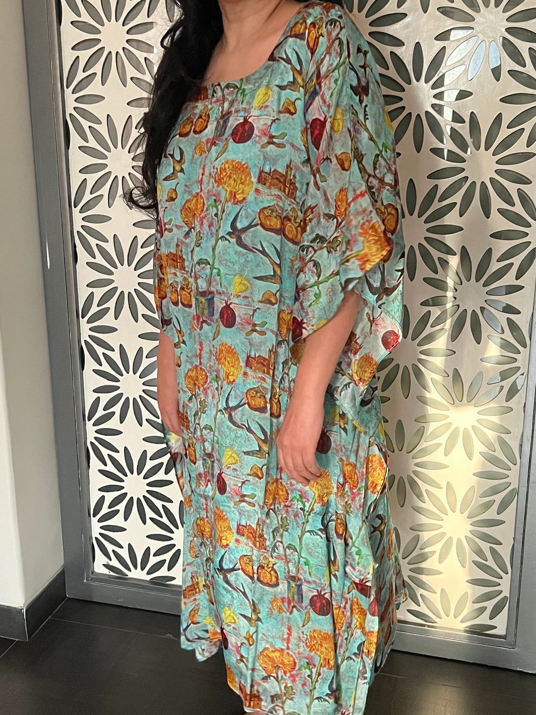 Elegant Chinon Crepe Kaftaan Dress for Resortwear