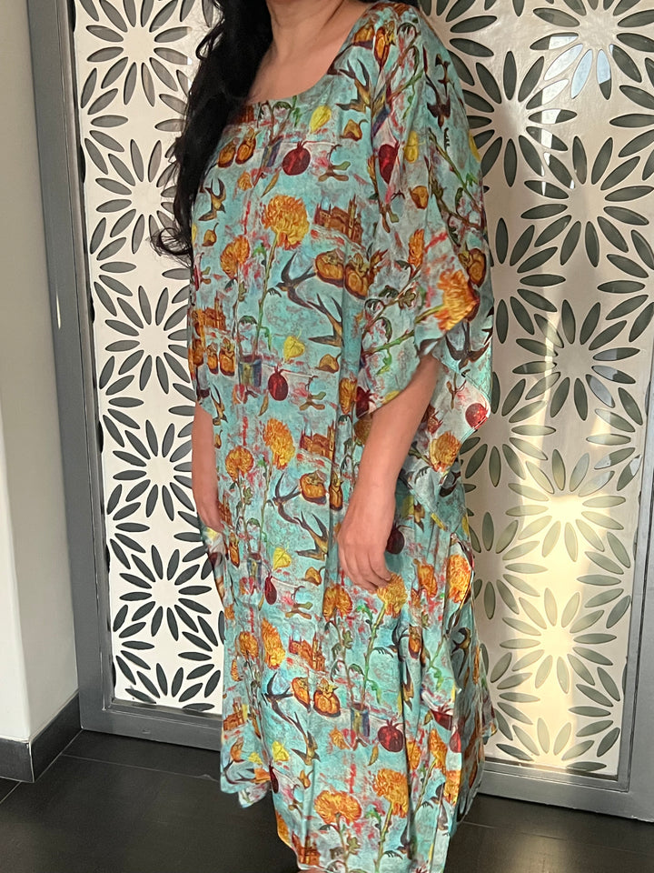 Elegant Chinon Crepe Kaftaan Dress for Resortwear