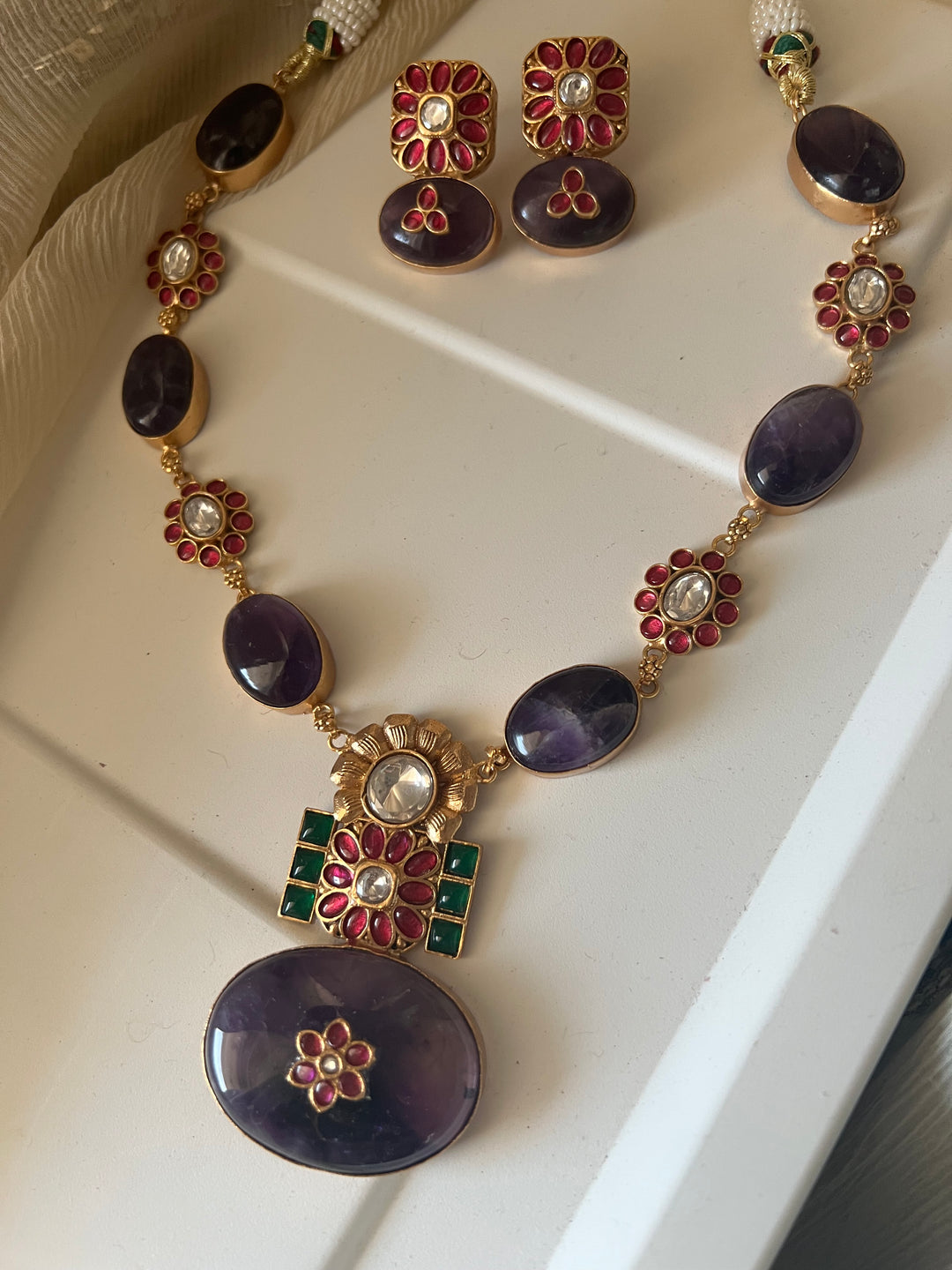 Stunning Designer Amethyst Kempu Necklace Set by SHIVKA – Perfect for Weddings and Festivals