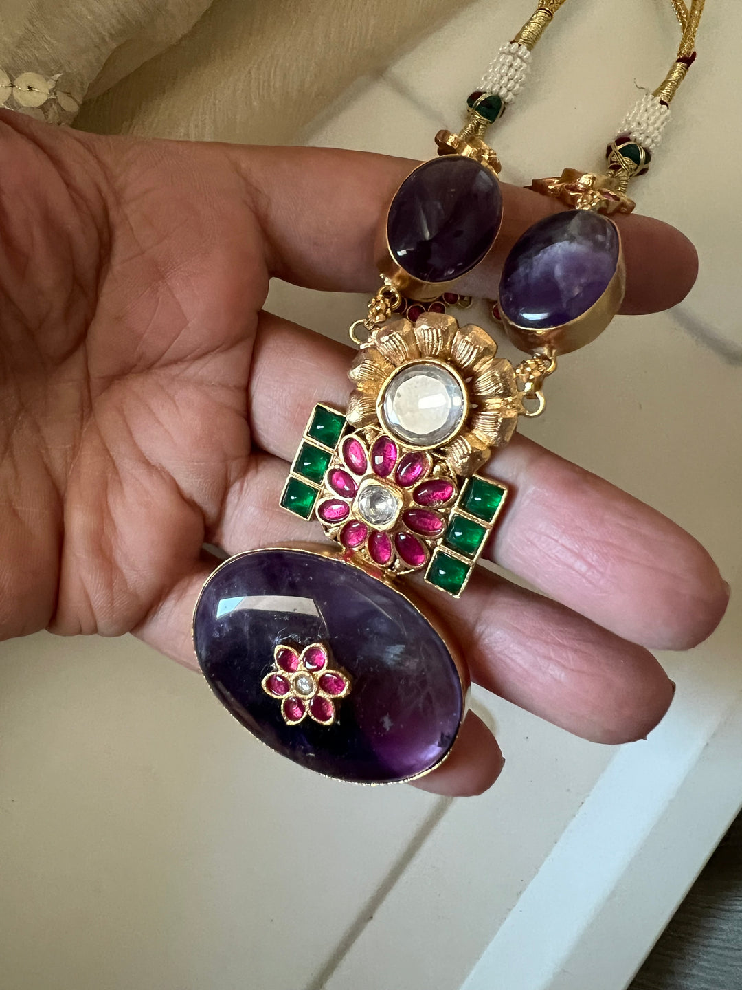 Stunning Designer Amethyst Kempu Necklace Set by SHIVKA – Perfect for Weddings and Festivals