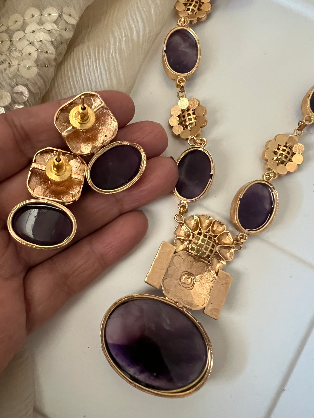 Stunning Designer Amethyst Kempu Necklace Set by SHIVKA – Perfect for Weddings and Festivals