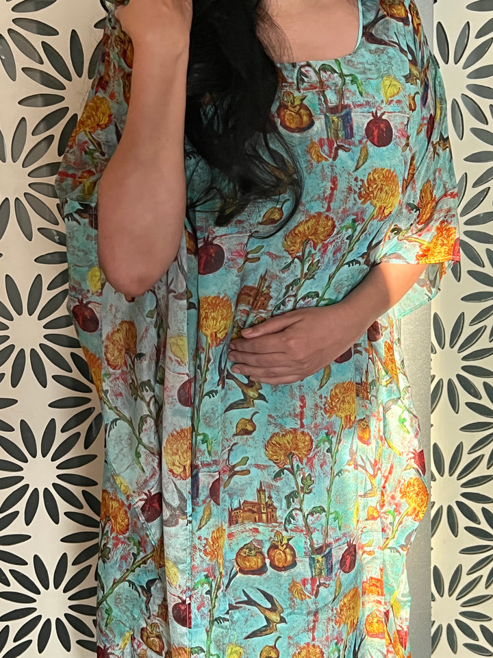 Elegant Chinon Crepe Kaftaan Dress for Resortwear