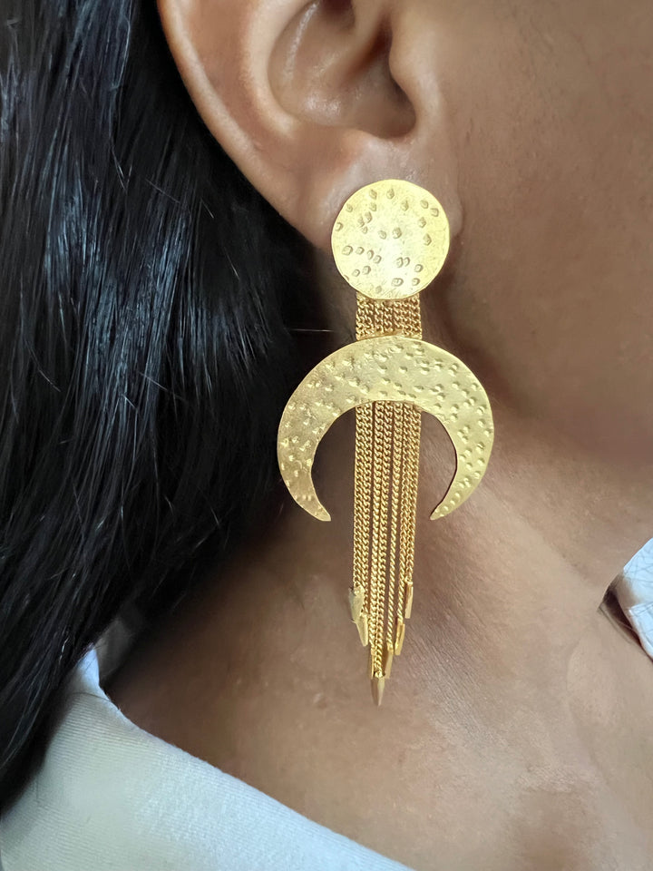 Statement Crescent Tasseled Earrings