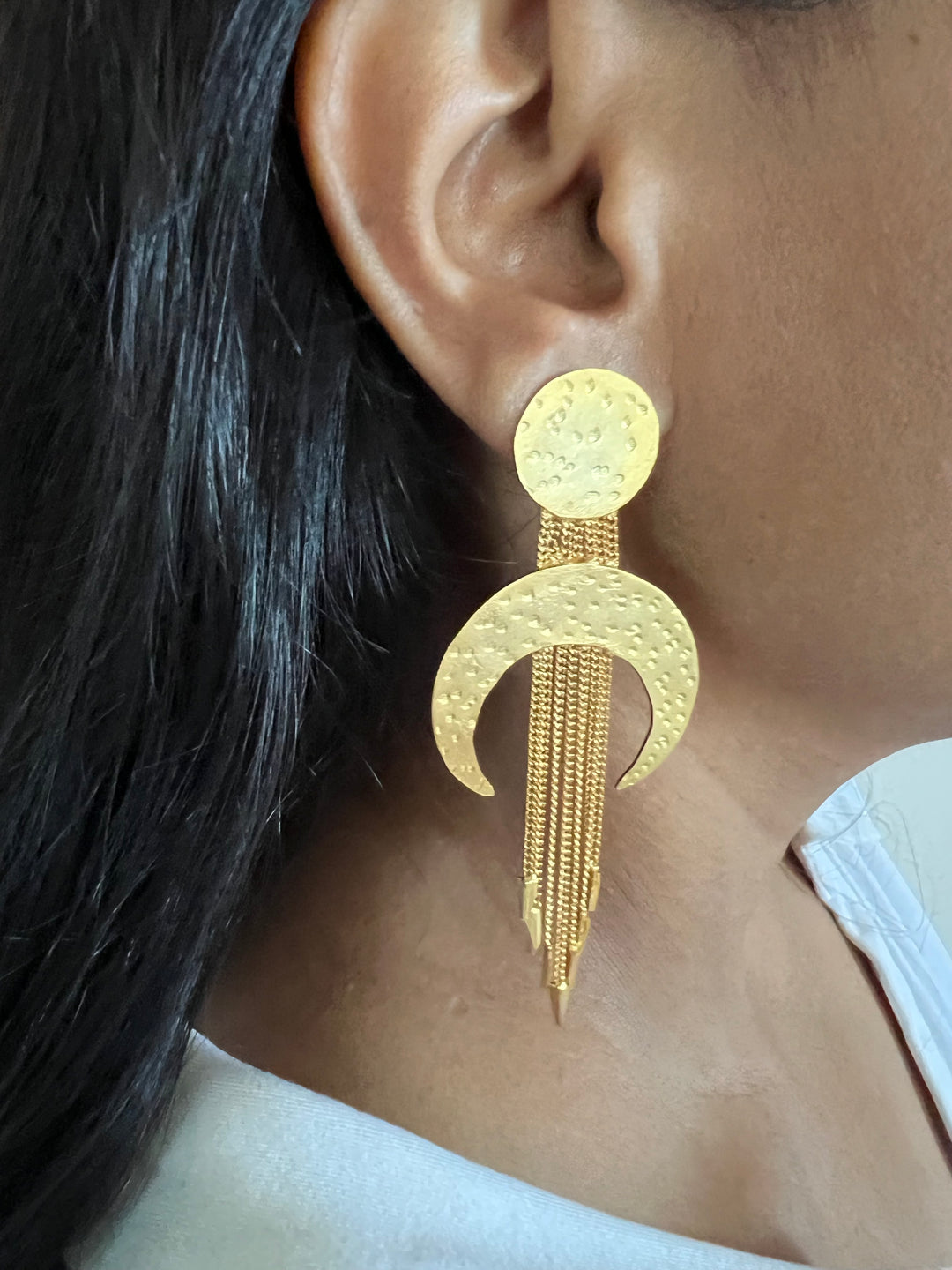 Statement Crescent Tasseled Earrings