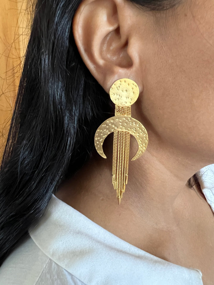 Statement Crescent Tasseled Earrings
