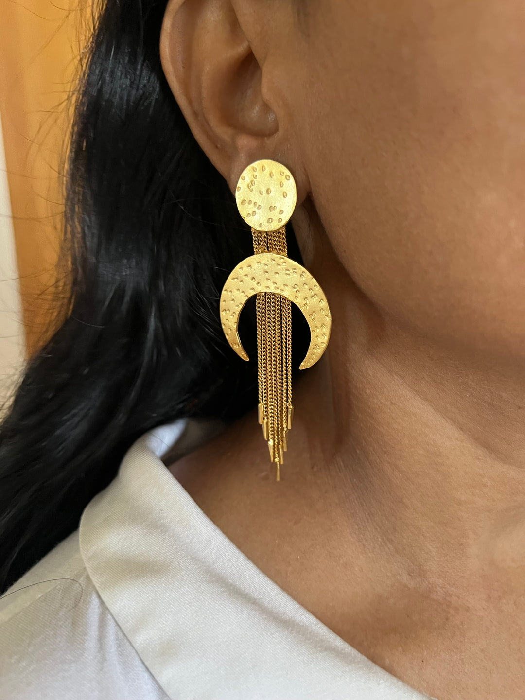Statement Crescent Tasseled Earrings