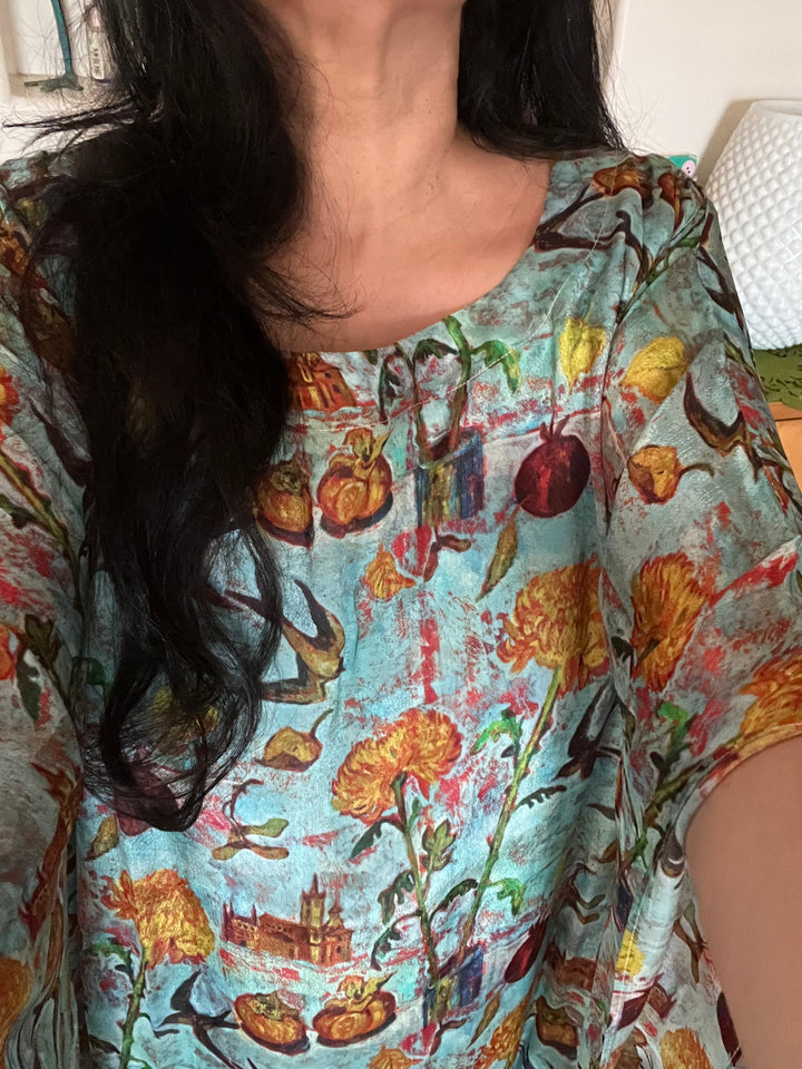 Elegant Chinon Crepe Kaftaan Dress for Resortwear