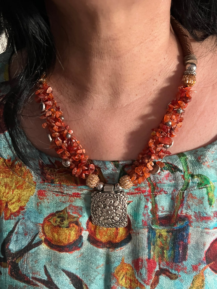 Artisanal Brass and Stone Statement Necklace