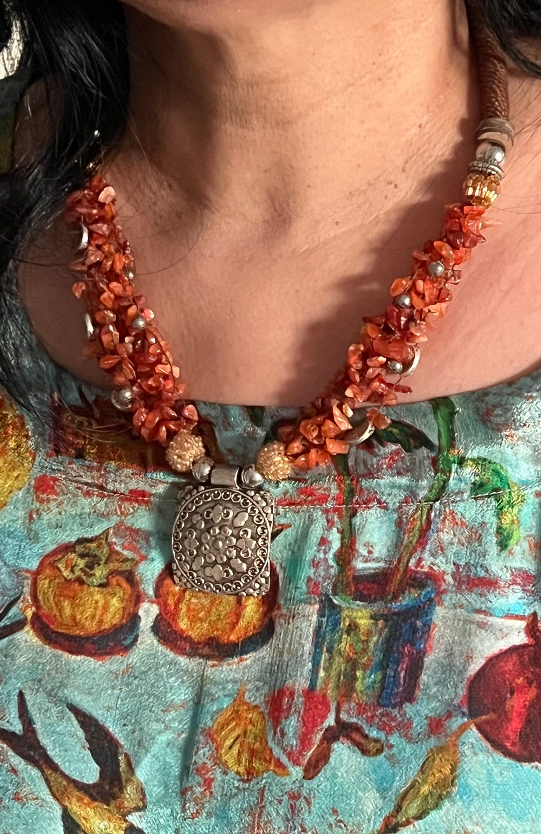 Artisanal Brass and Stone Statement Necklace