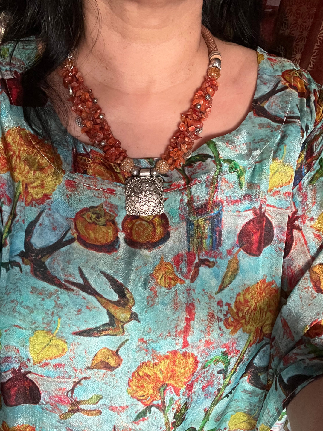 Artisanal Brass and Stone Statement Necklace