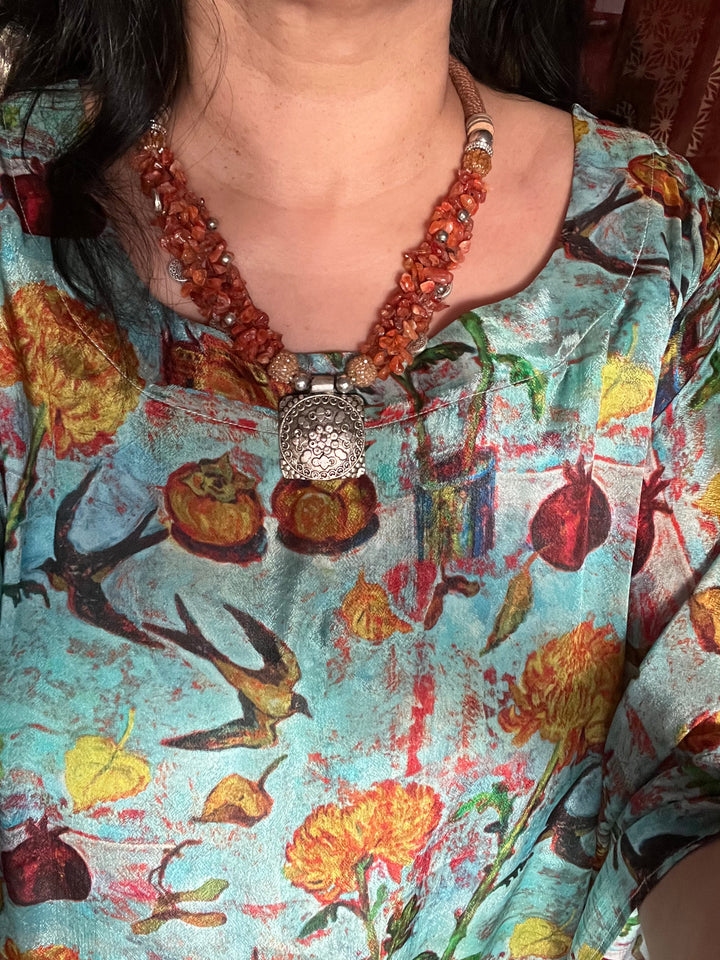 Artisanal Brass and Stone Statement Necklace