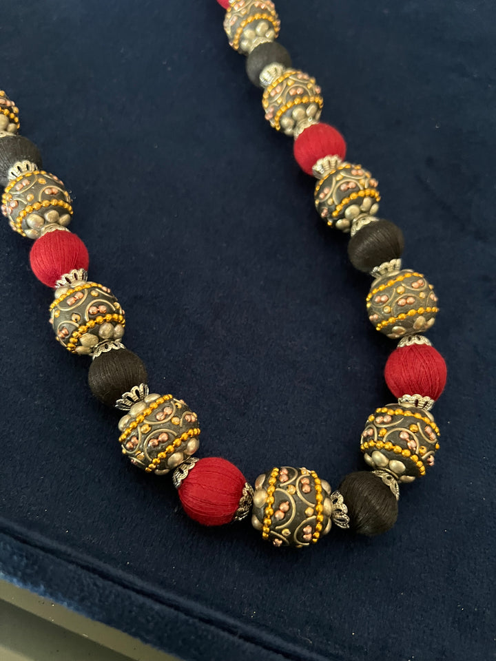 Handmade Brass and Thread Bead Statement Necklace for Stylish Casual Outings