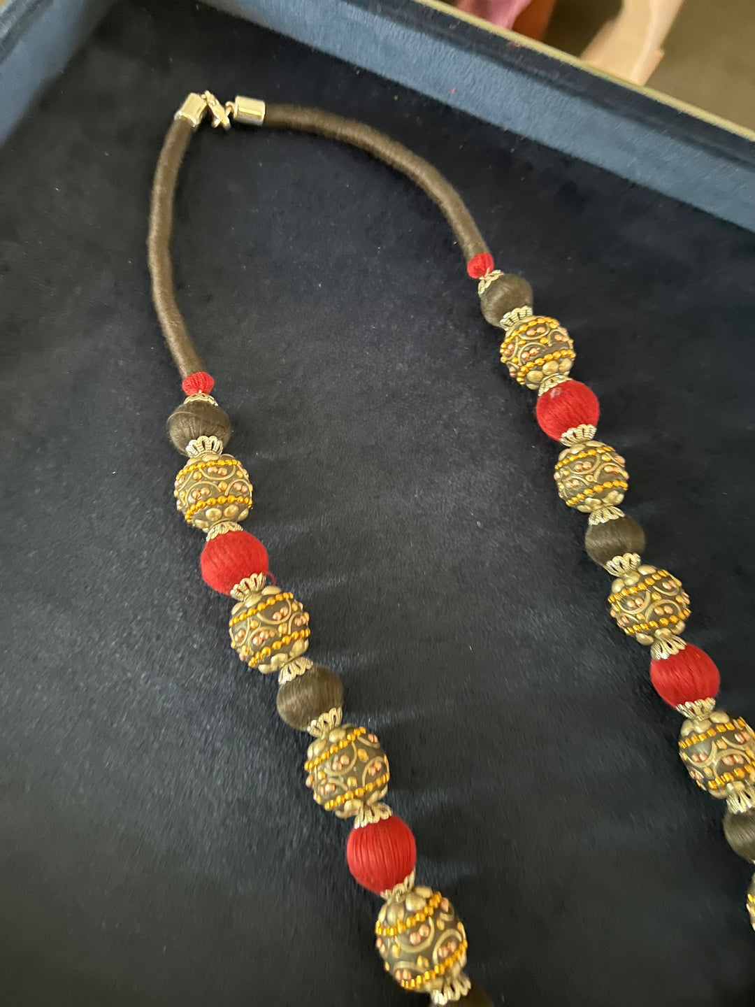 Handmade Brass and Thread Bead Statement Necklace for Stylish Casual Outings