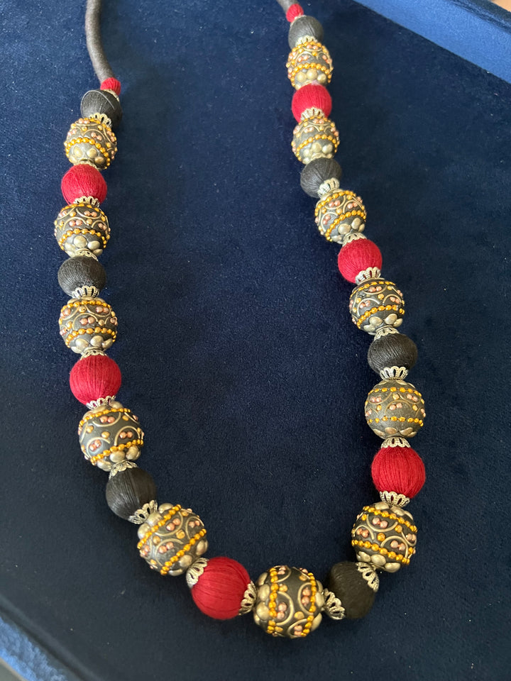 Handmade Brass and Thread Bead Statement Necklace for Stylish Casual Outings