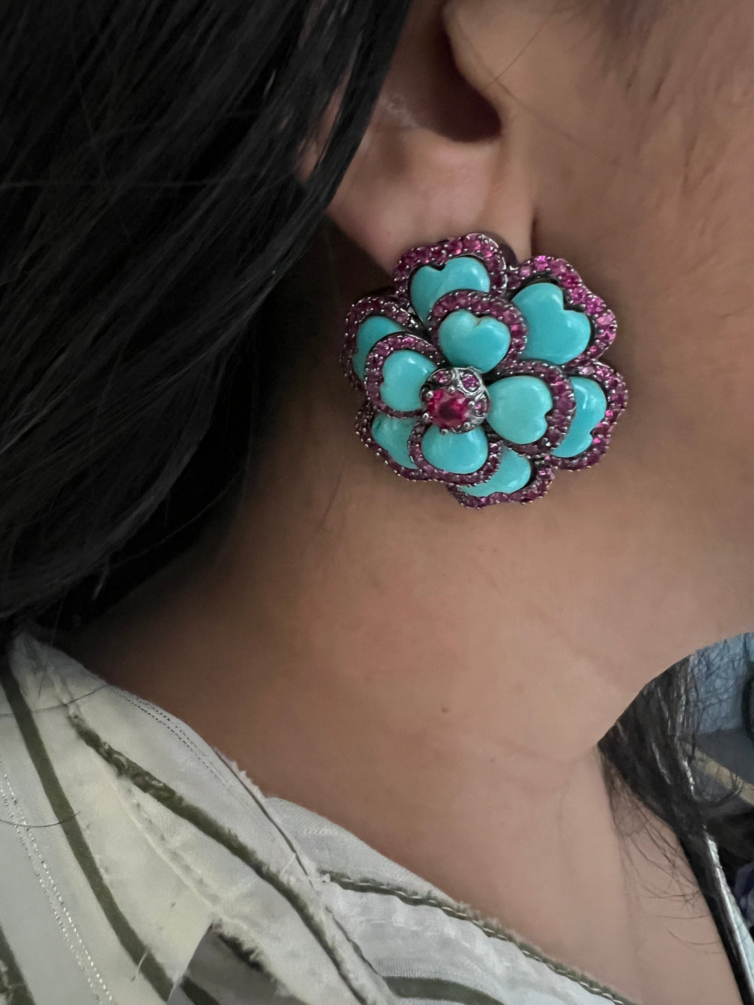 Elegant Designer Stud Earrings | Brass & Stone Embellishments