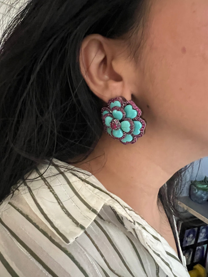 Elegant Designer Stud Earrings | Brass & Stone Embellishments