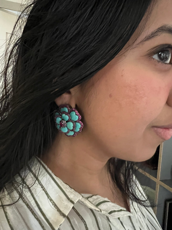 Elegant Designer Stud Earrings | Brass & Stone Embellishments