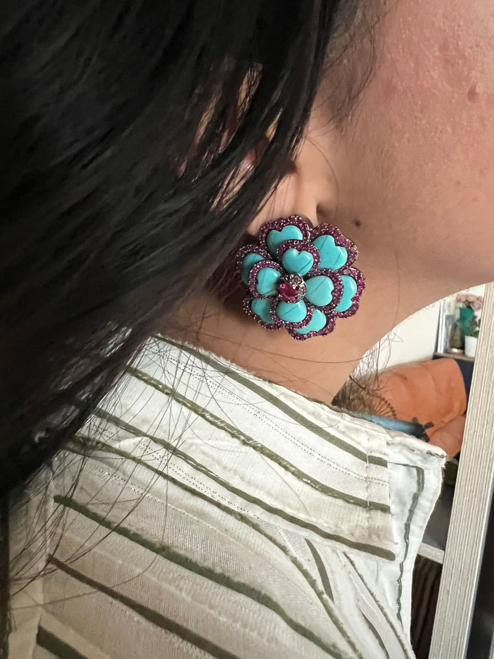 Elegant Designer Stud Earrings | Brass & Stone Embellishments