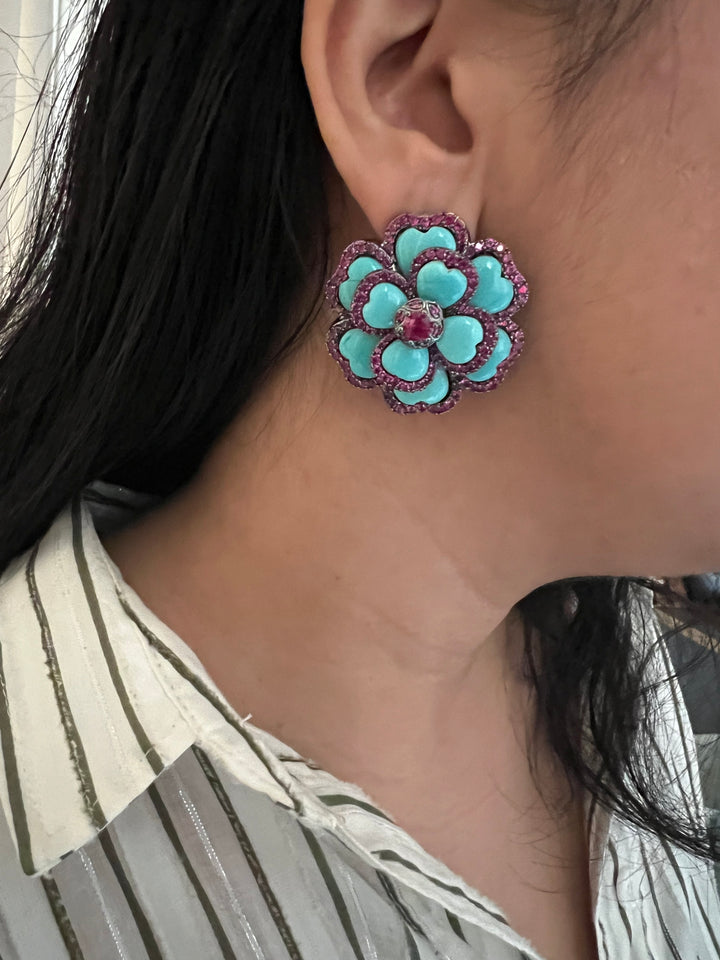 Elegant Designer Stud Earrings | Brass & Stone Embellishments