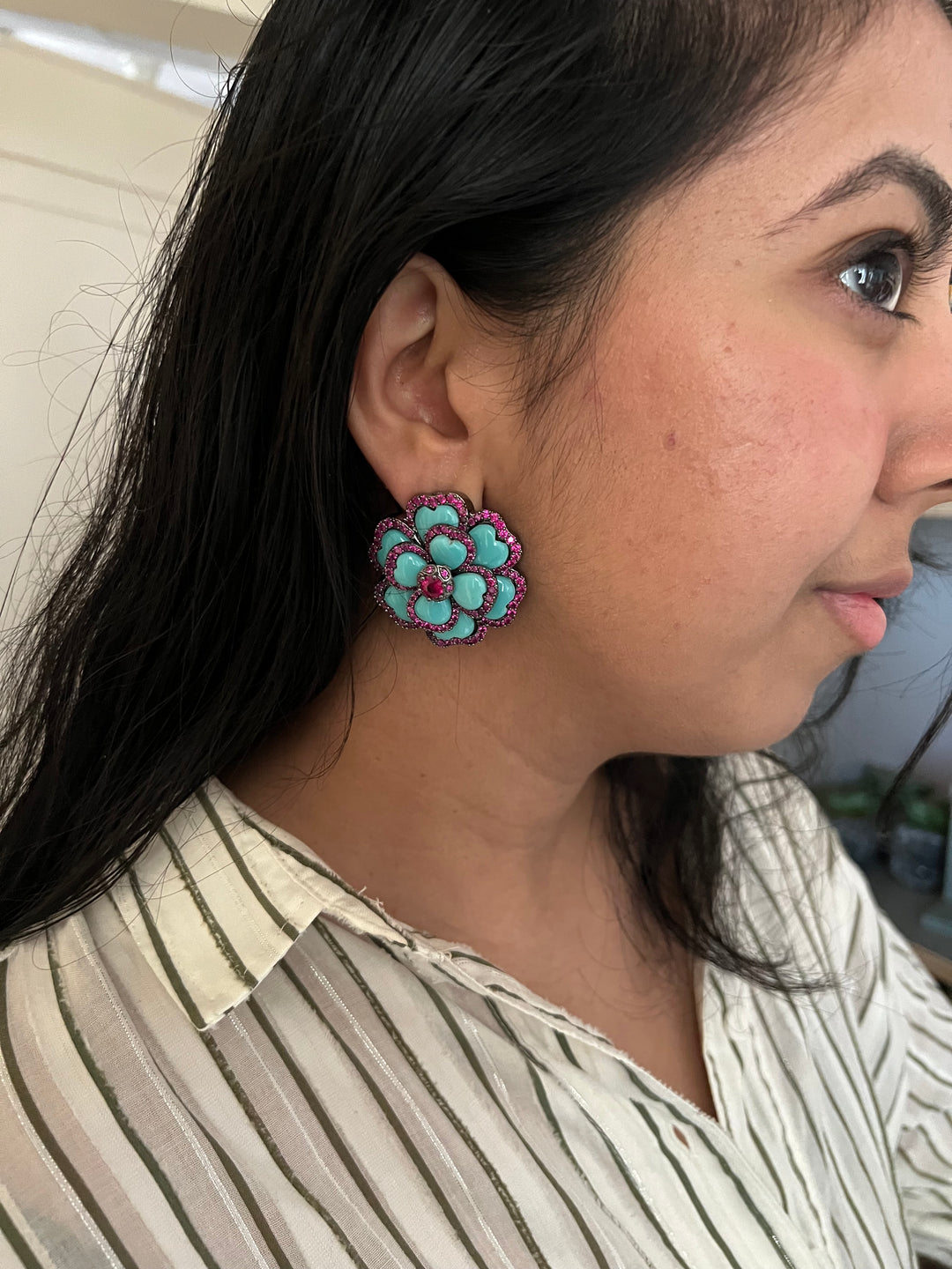 Elegant Designer Stud Earrings | Brass & Stone Embellishments