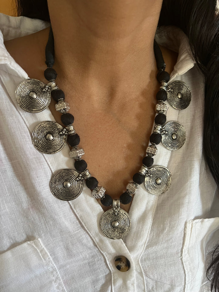 Handmade Brass and Thread Bead Tribal Coin Necklace – Embrace Tribal Elegance