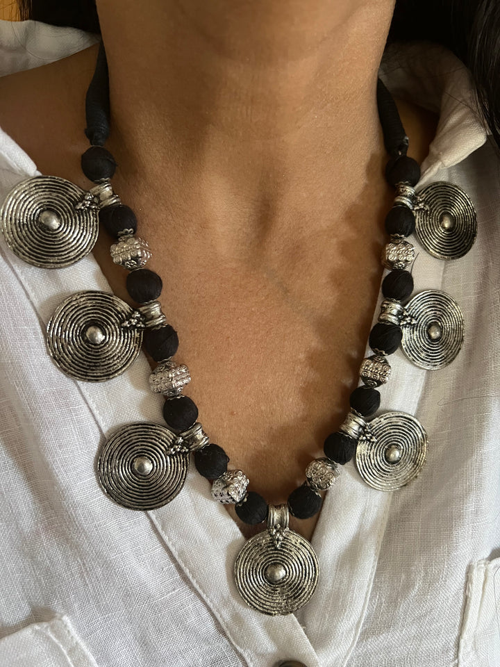 Handmade Brass and Thread Bead Tribal Coin Necklace – Embrace Tribal Elegance