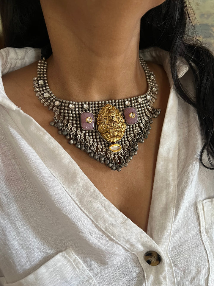 Vintage Fusion Brass Necklace with Ghungroos - Festive Elegance