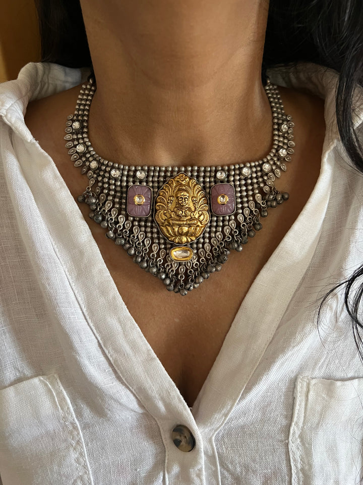 Vintage Fusion Brass Necklace with Ghungroos - Festive Elegance