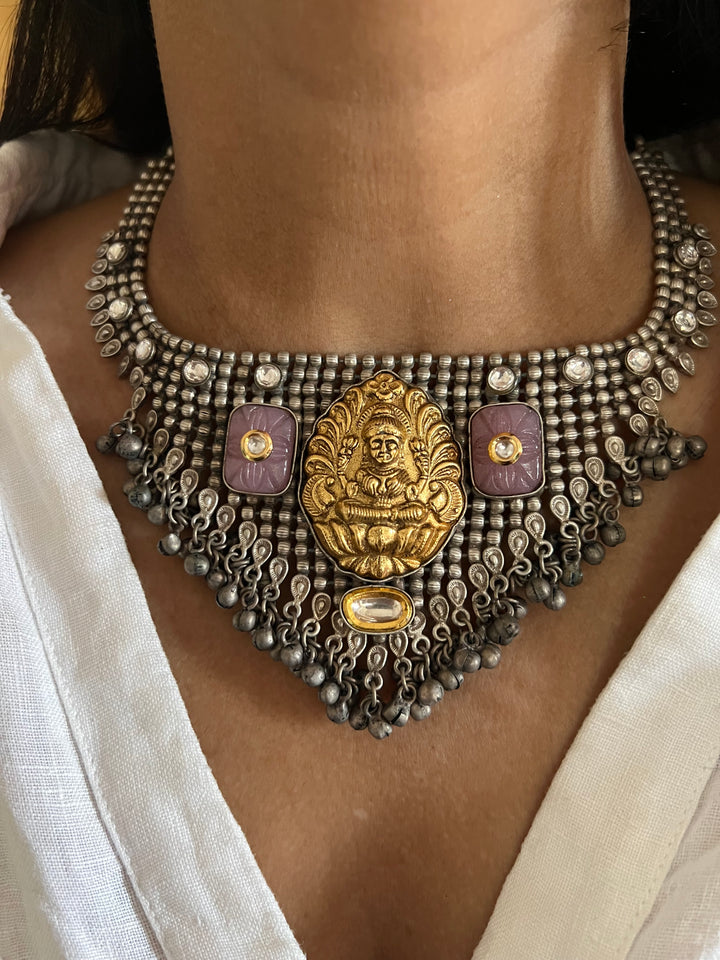 Vintage Fusion Brass Necklace with Ghungroos - Festive Elegance