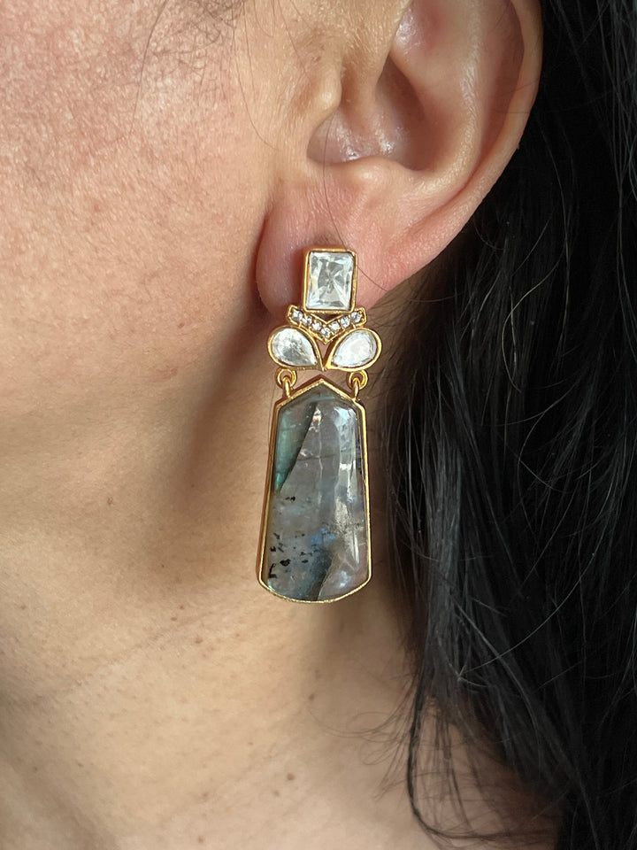 Labradorite and Polki Stone Earrings - Premium Quality, Exquisite Craftsmanship