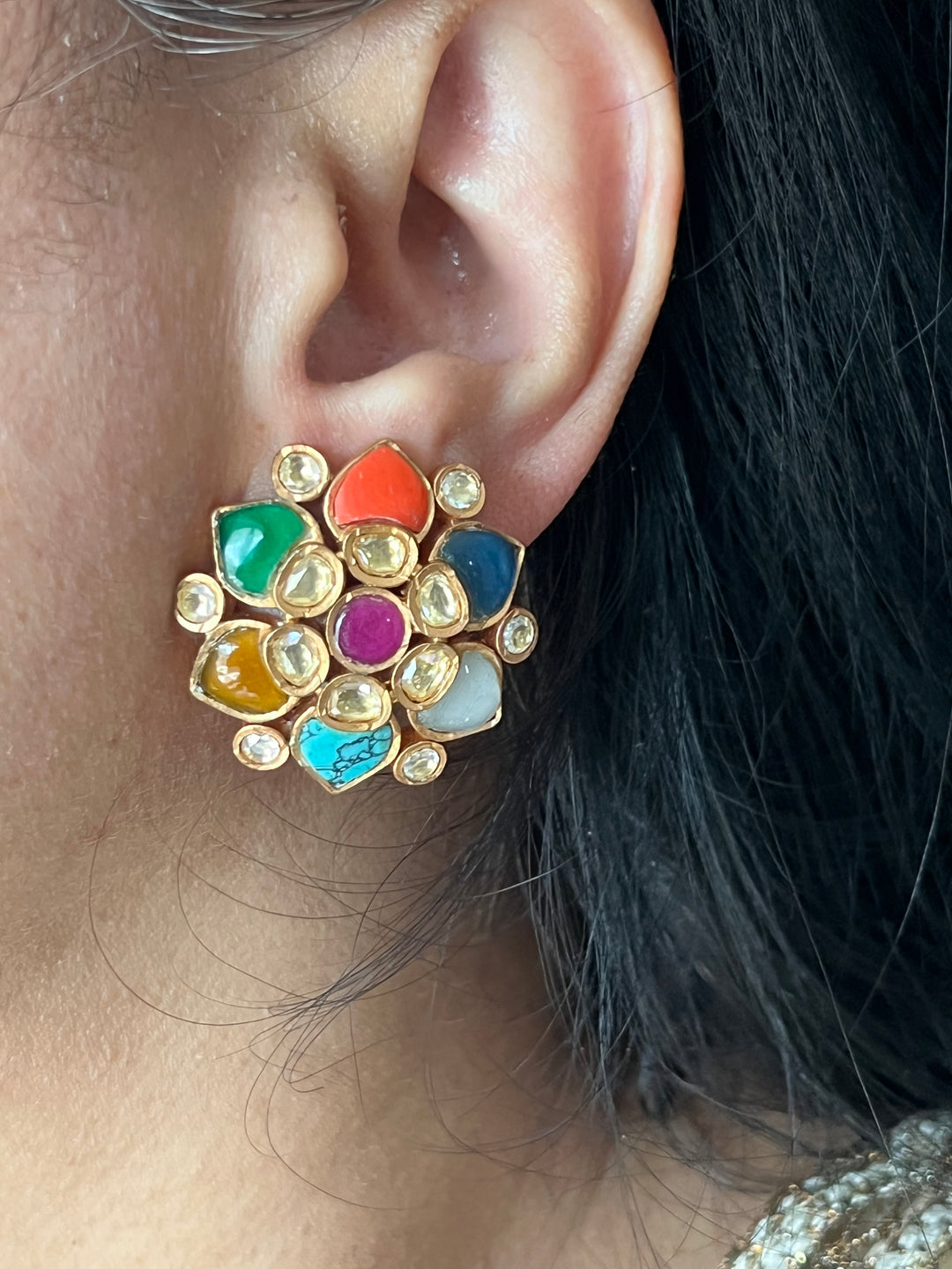 Navratna Pearls Choker with Statement Studs