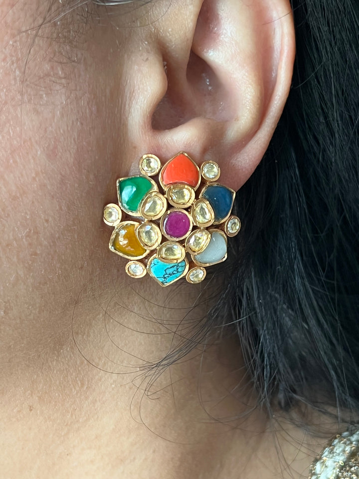 Navratna Pearls Choker with Statement Studs