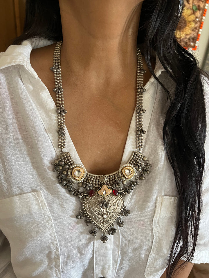 Vintage Fusion Brass Necklace with Ghungroos - Festive Elegance