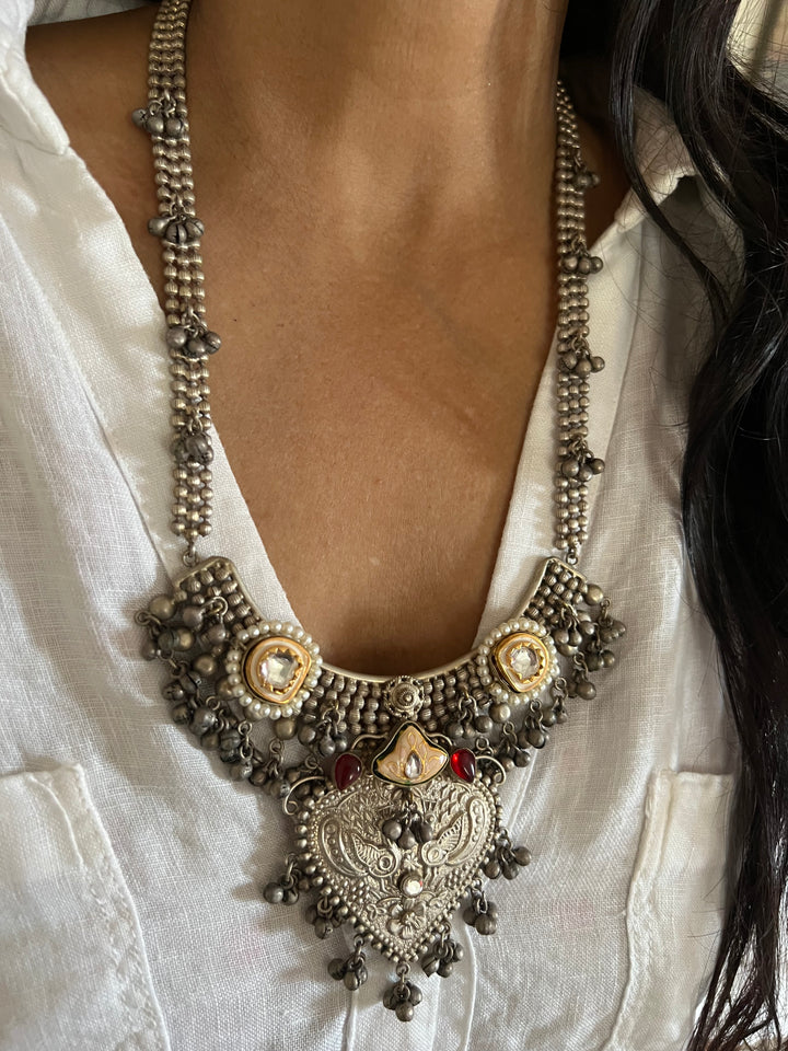 Vintage Fusion Brass Necklace with Ghungroos - Festive Elegance